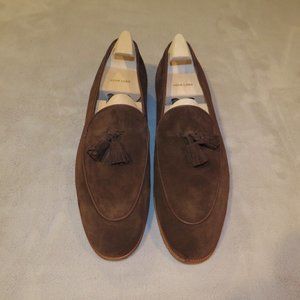 John Lobb Edmond 260784 Brown Suede Tassel Loafer 12 E NWB $1700 Shoe Trees